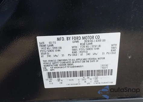 2015 Ford Explorer Sport from USA, damaged, VIN 1FM5K8GT7FGB94651